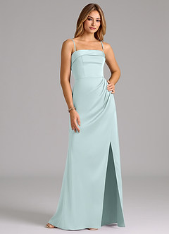 Azazie Aretha Bridesmaid Dresses Sea Glass A-Line Strapless Stretch Satin Convertible Dress image6