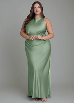 Azazie Evadne Bridesmaid Dresses Matcha Sheath Pleated Stretch Satin Dress image10