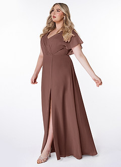 Azazie Rylee Jurken voor bruidsmeisjes Jurk van Chiffon met A-Lijn Geplooid Espresso image8