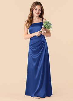 Azazie Renna Junior Royal Blue A-Line Pleated Stretch Satin Dress image3