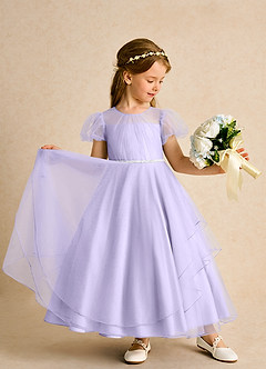 Azazie Duckie Flower Girl Dresses Lilac Ball-Gown Pleated Tulle Dress image3