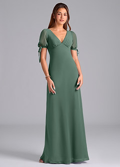 Azazie Pheby Bridesmaid Dresses Sea Moss A-Line Pleated Chiffon Dress image4