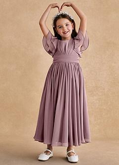 Azazie Ali Flower Girl Dresses Dusty Rose A-Line Pleated Chiffon Dress image3