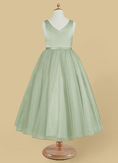 Azazie Marybell Flower Girl Dresses Dusty Sage A-Line Bow Tulle Dress image5