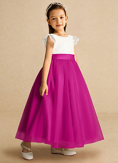 Azazie Pookie Flower Girl Dresses Fuchsia A-Line Lace Tulle Dress image2