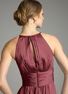 Azazie Bonnie Vestidos de damas de honor Vestido de Merlot de Satén Elástico de Corte en A con Plisado image6
