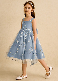 Azazie Bean Blumenmädchenkleider Ballkleid ärmellos Tüll Kleid Staubblau image5