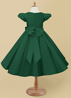 Azazie Jewel Flower Girl Dresses Dark Green Ball-Gown Pleated Matte Satin Dress image5