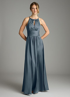 Azazie Bonnie Bridesmaid Dresses Twilight A-Line Pleated Stretch Satin Dress image3