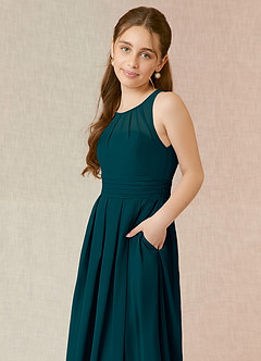 Azazie Bibiane Junior Pine A-Line Pleated Chiffon Dress image13