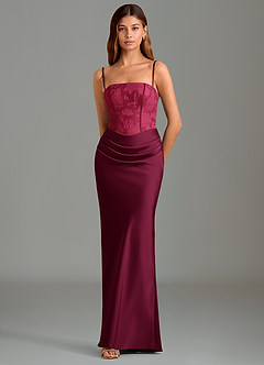 Azazie Emilia Bridesmaid Dresses Burgundy Mermaid Strapless Stretch Satin Dress image4