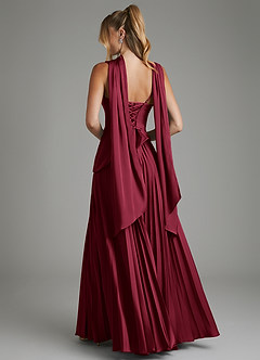Azazie Stephanie Vestidos para Prova em Casa Vestido Borgonha de Cetim elástico de Linha A com Corpete image9