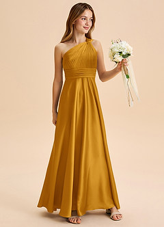 Azazie Charlize Junior Klä av A-Line i Stretch Satin Plisserad image3