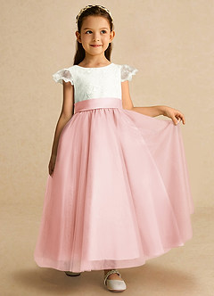 Azazie Pookie Flower Girl Dresses Blushing Pink A-Line Lace Tulle Dress image4