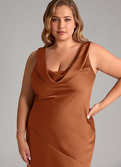 Azazie Rylina Vestidos de damas de honor Vestido de Cobre de Satén Elástico de Corte Sirena image11