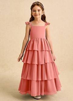 Azazie Boba vestidos de niña de las flores Vestido Rosa Salmón de Gasa de Línea A con Escote cuadrado image5