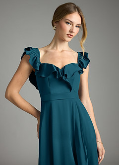 Azazie Lyra Bridesmaid Dresses Ink Blue A-Line Off the Shoulder Stretch Satin Convertible Dress image2