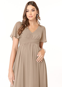Azazie Verna Maternity Bridesmaid Dresses A-Line V-Neck Ruched Chiffon Floor-Length Dress image5