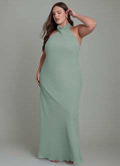 Azazie Velli Bridesmaid Dresses Silver Sage Mermaid High Neck Chiffon Dress image11