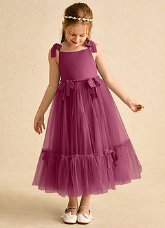 Azazie Jaci Flower Girl Dresses Mulberry A-Line Spaghetti Strap Chiffon Dress image6
