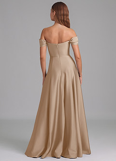 Azazie Seriana 신부 들러리 드레스 A라인 오프 더 숄더 스트레치 새틴 바닥 길이 드레스 image5