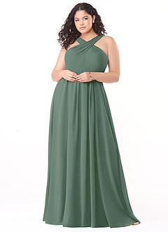 Azazie Dixie Bridesmaid Dresses Eucalyptus A-Line Halter Pleated Chiffon Dress image7