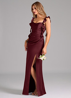 Azazie Jessamine Robes de demoiselle d'honneur Robe Trapèze en Satin extensible Corset Cabernet image5