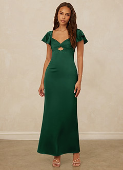 Christian Siriano Bridal for Azazie 1005 Vestidos de damas de honor Vestido de Verde Oscuro de Satén Elástico de Corte Recto con Escote de Corazón image4