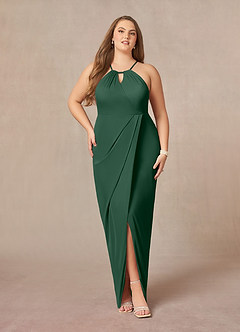 Azazie Hadid Final Sale Dark Green Sheath Pleated Mesh Dress image7