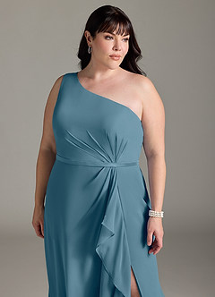 Azazie Liza Jurken voor bruidsmeisjes Jurk van Chiffon met Zeemeermin One-Shoulder Bermuda image10
