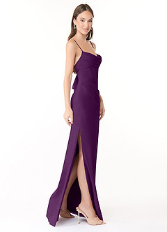 Azazie Mai Bridesmaid Dresses Grape Sheath Pleated Chiffon Dress image3