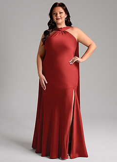 Azazie Kinsley Vestidos de madrinha de casamento Vestido Romã de Cetim elástico de sereia com Fenda Lateral image8
