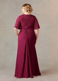 Azazie Carson vestidos de madre de la novia Vestido Borgoña de Gasa de Corte en A con Encaje de cuello en V image7
