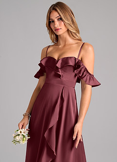 Azazie Lyra Brautjungfernkleider Wandelbar A-Linie Schulterfrei Stretch-Satin Kleid Merlot image7