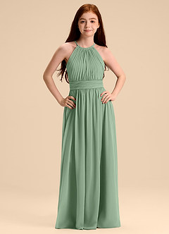 Azazie Malone Junior Robe Trapèze en Mousseline de soie Plissée Matcha image7