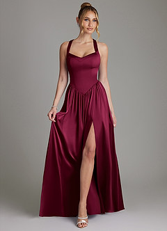 Azazie Francis Robes de demoiselle d'honneur Robe Trapèze en Satin extensible Corset Bourgogne image3