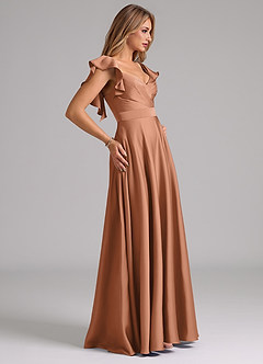 Azazie Leilani Brautjungfernkleider A-Linie Gestreift Stretch-Satin Kleid Bronzer image6