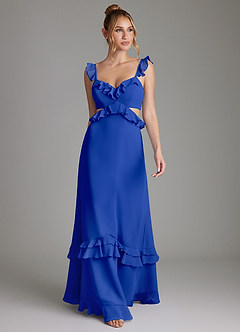 Azazie Malaya Bridesmaid Dresses Royal Blue A-Line Corset Chiffon Dress image4