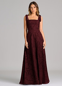 Azazie Debra Brautjungfernkleider A-Linie mit Taschen Blumen-Burnout Kleid Cabernetrot image4