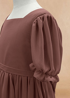 Azazie Joss Flower Girl Dresses Espresso A-Line with Sleeves Chiffon Dress image6