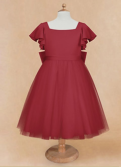 Azazie Kaeya Robe Demoiselle D'honneur Fillette Robe Trapèze en Tulle Arc Grenade image5