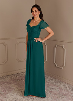 Azazie Gwenyth Mother of the Bride Dresses Peacock A-Line Lace Chiffon Dress image12