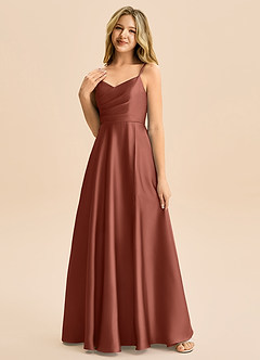 Azazie Rumi Junior Klä av A-Line i Stretch Satin Plisserad image3