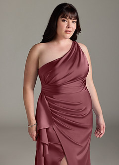 Azazie Maive Bridesmaid Dresses Desert Rose Sheath Ruched Stretch Satin Dress image11