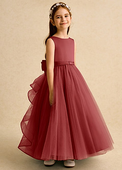 Azazie Lior Flower Girl Dresses Rust Ball-Gown Pleated Tulle Dress image3
