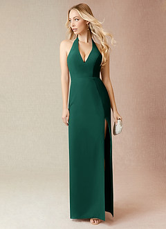 Azazie Yessi Bridesmaid Dresses Emerald Sheath Pleated Chiffon Dress image1