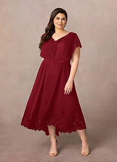 Azazie Palana Mother of the Bride Dresses Burgundy A-Line Lace Chiffon Dress image6