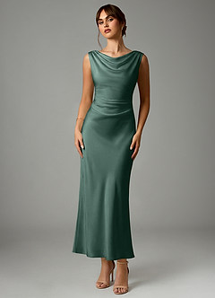 Azazie Kieryn Bridesmaid Dresses Eucalyptus Mermaid Pleated Stretch Satin Dress image1
