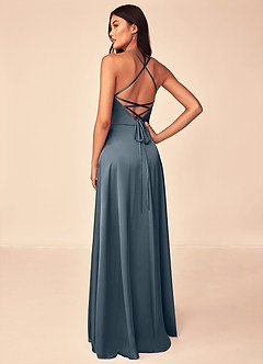 Azazie Mei Bridesmaid Dresses Twilight A-Line V-Neck Stretch Satin Dress image2