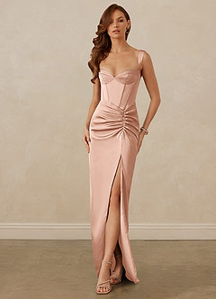 Christian Siriano Bridal for Azazie 1017 Bridesmaid Dresses Rose Gold Sheath Sweetheart Neckline Stretch Satin Dress image1